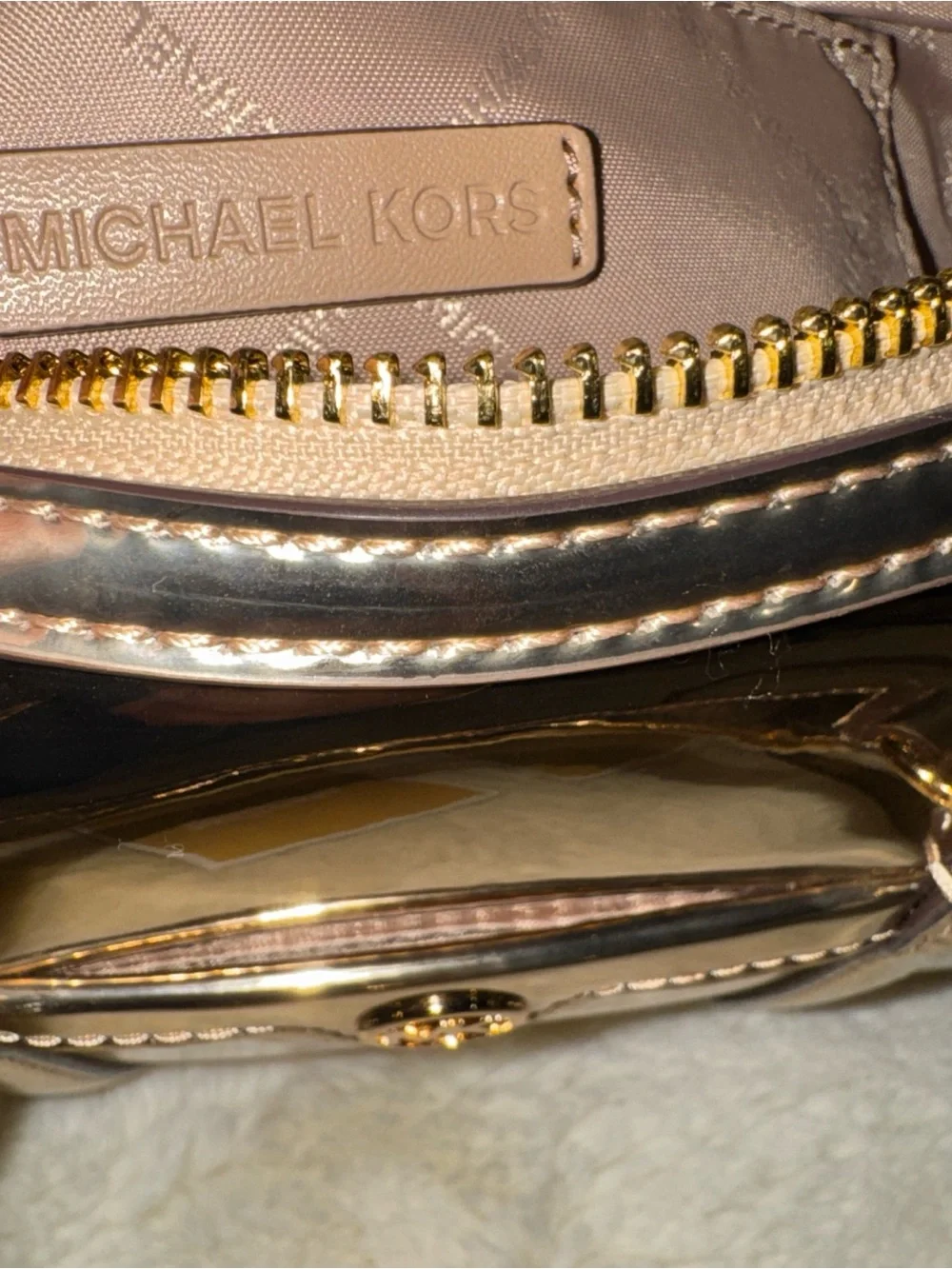 Michael Kors Metallic Gold Dome Satchel Crossbody Bag
